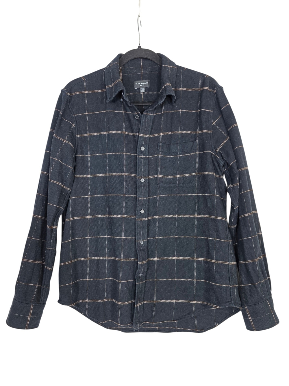 Club Monaco Black Flannel Button-Down Shirt with Tan Windowpane
